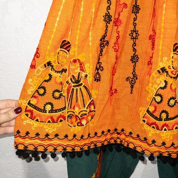 NWT Mesmora Green Orange Embroidered Kedia And Tulip Pants‎ Set Medium - Picture 3 of 12